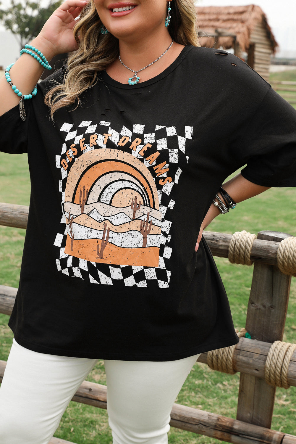 Aria Desert Dreams Ripped Plus Size Tee