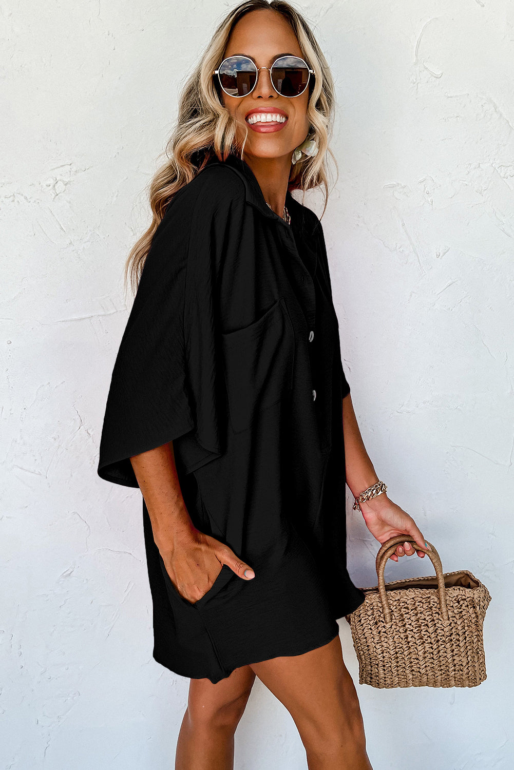Shane Half Button Collared Loose Romper