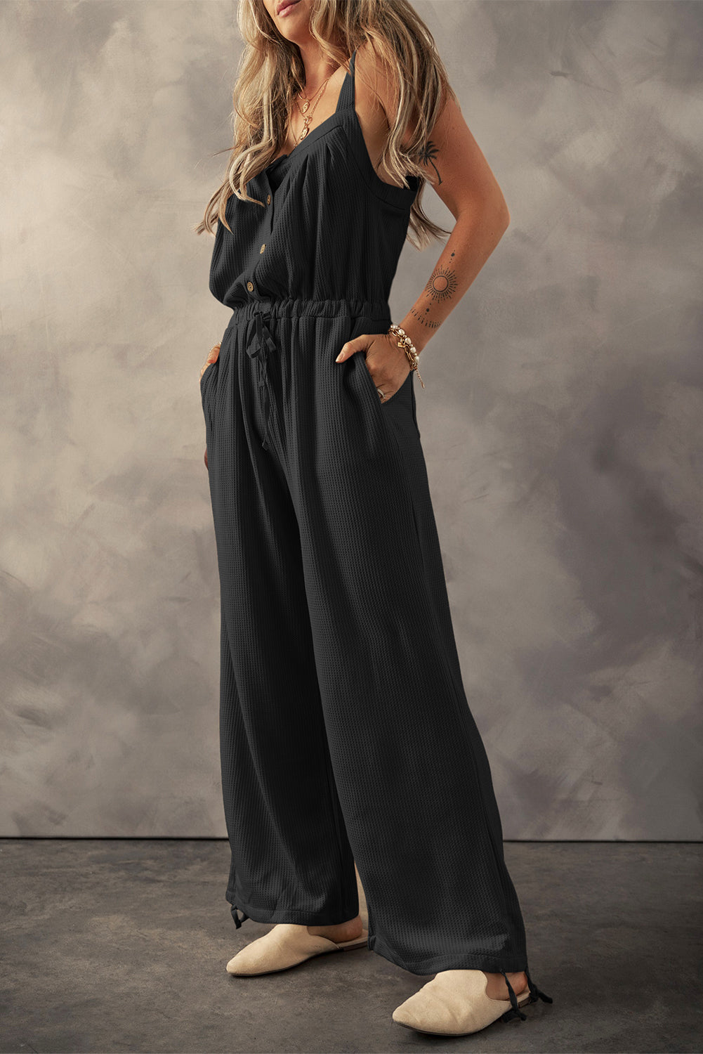 Gina Textured Drawstring Jumpsuit