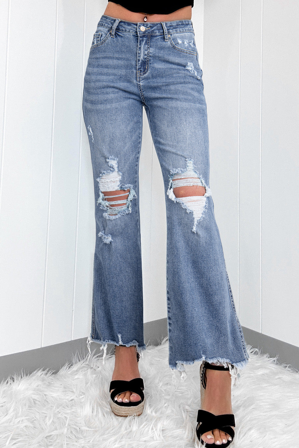 Claira Distressed Hem Flared Jeans