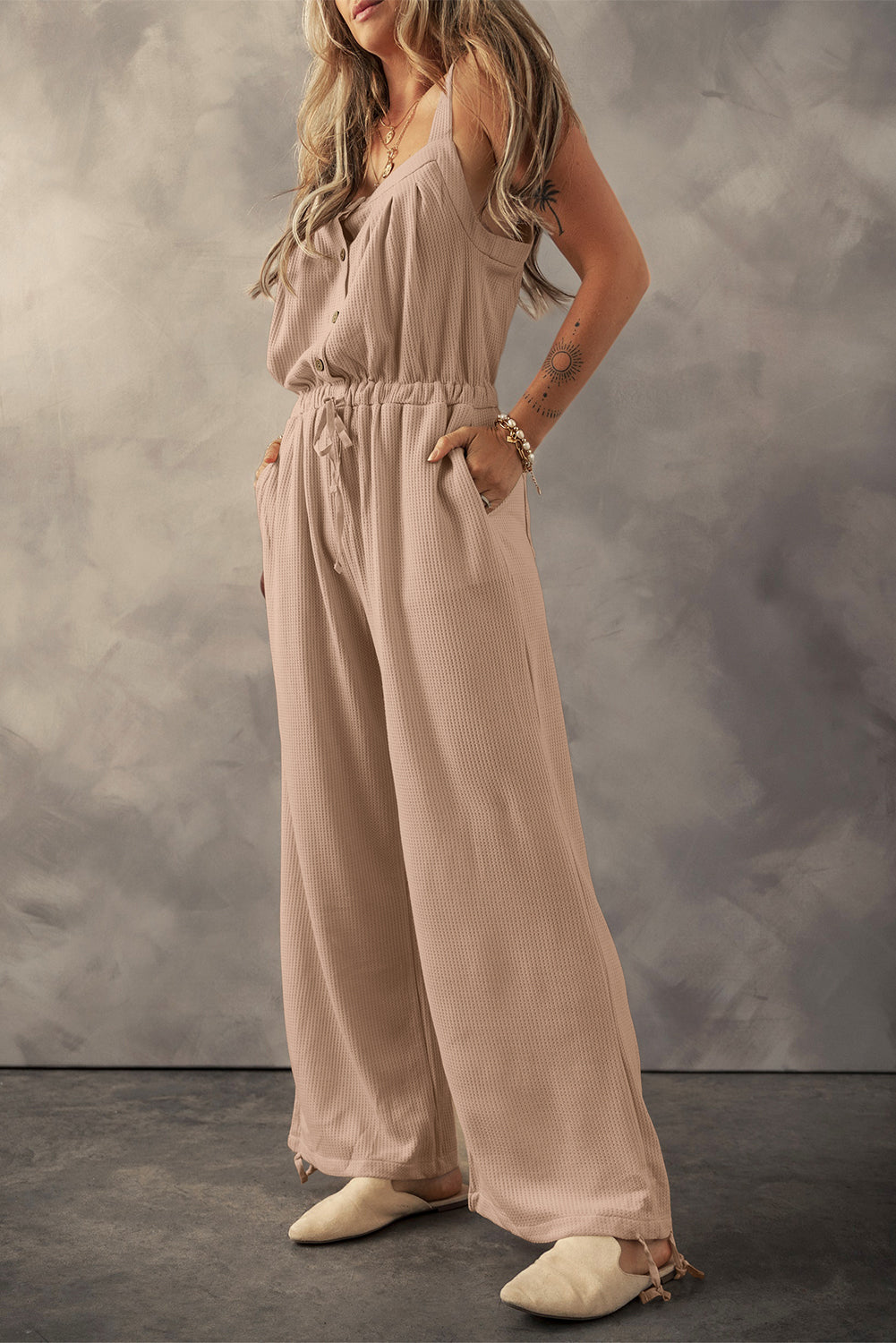 Gina Textured Drawstring Jumpsuit