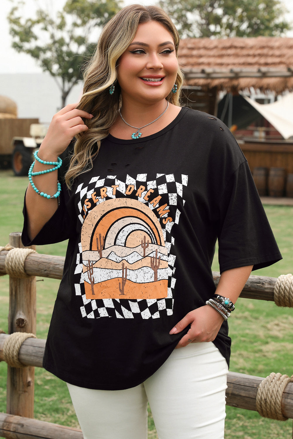 Aria Desert Dreams Ripped Plus Size Tee