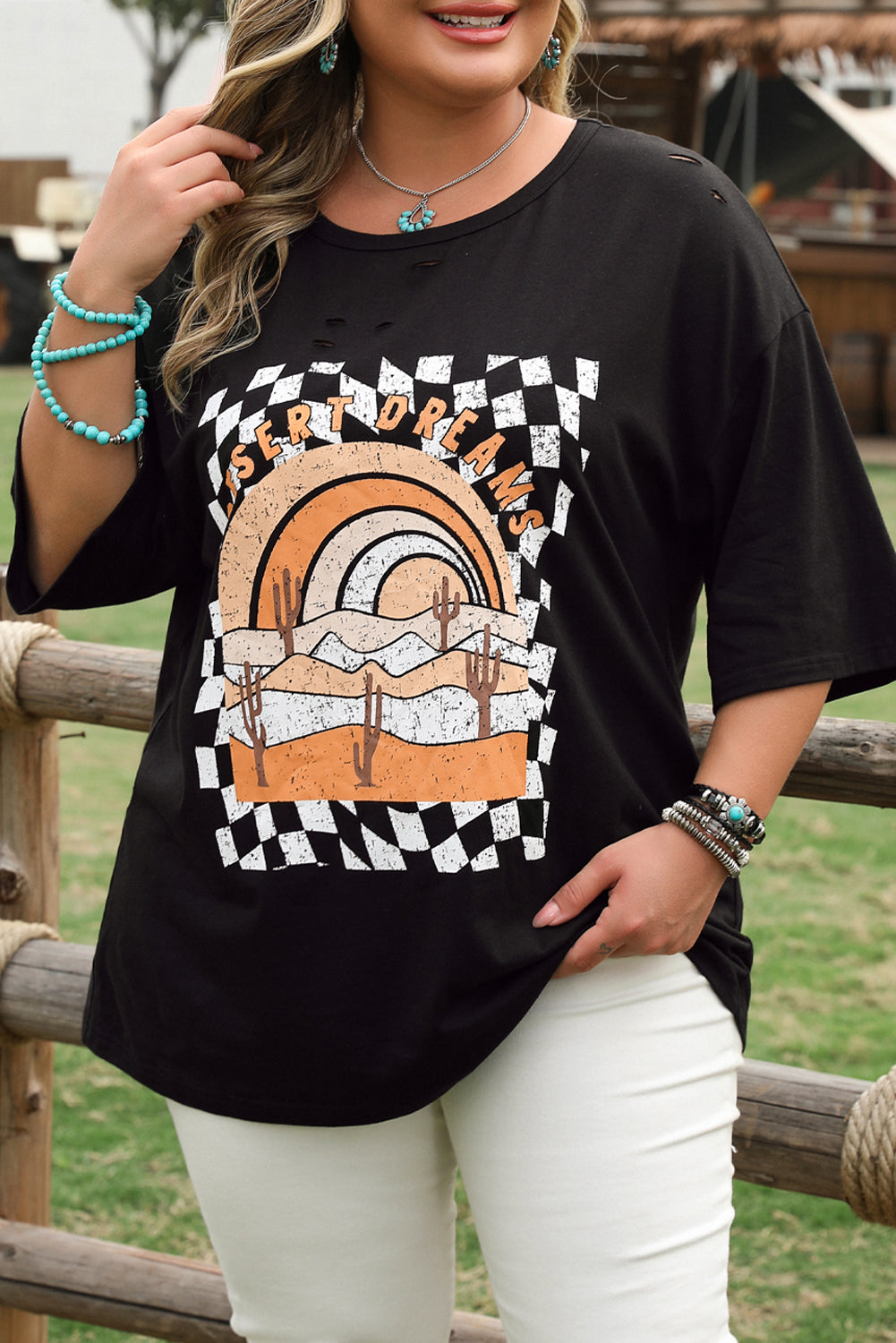 Aria Desert Dreams Ripped Plus Size Tee