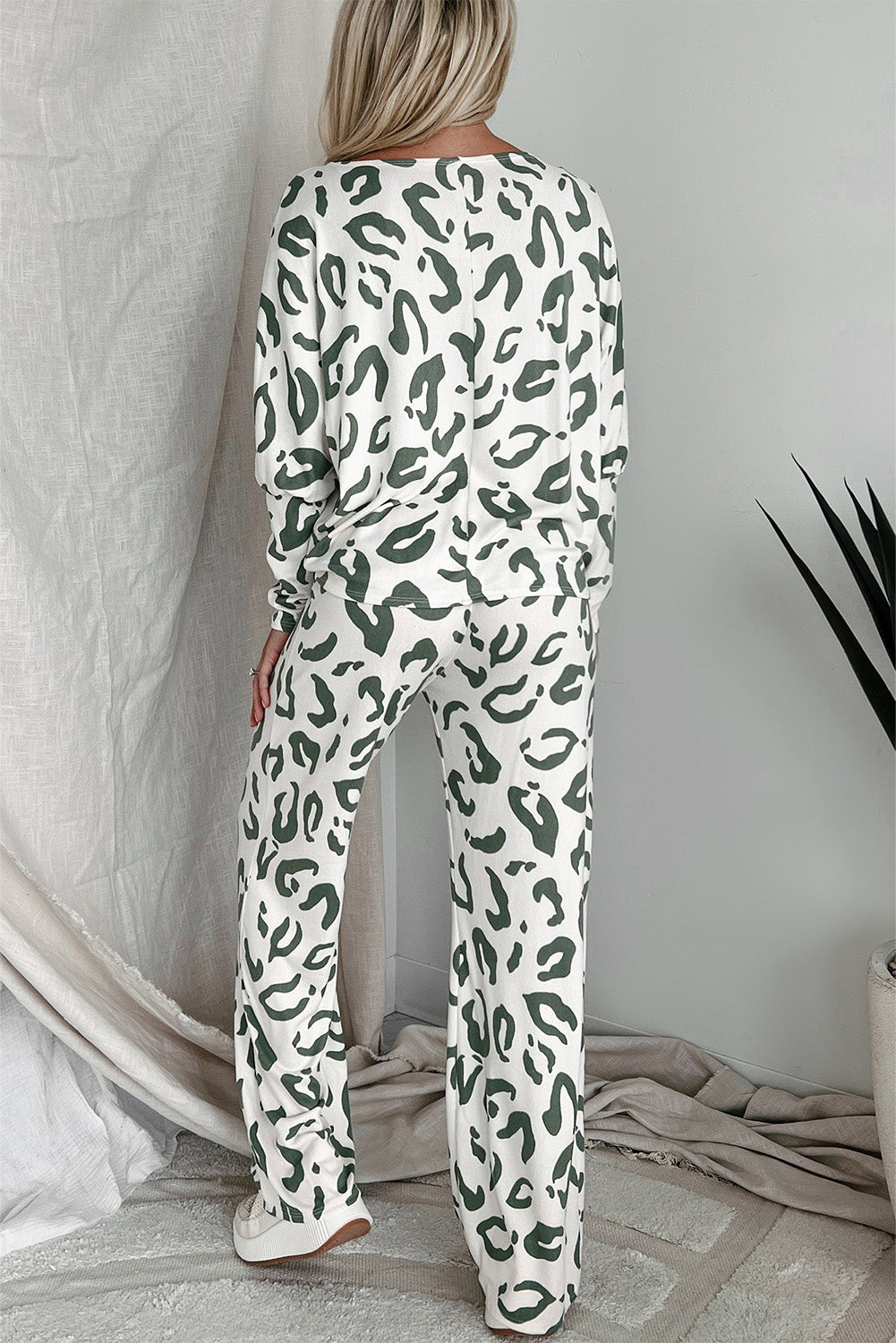 Shane Leopard Print Long Sleeve and Pants Loungewear Set