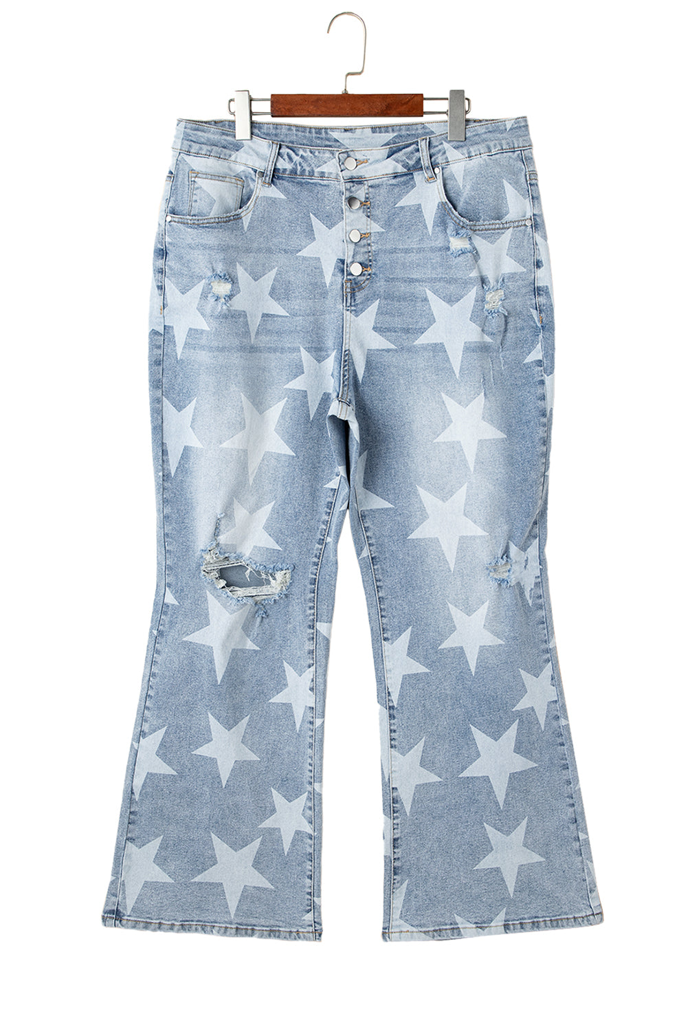 Sky Blue Star Printed Plus Size Jeans