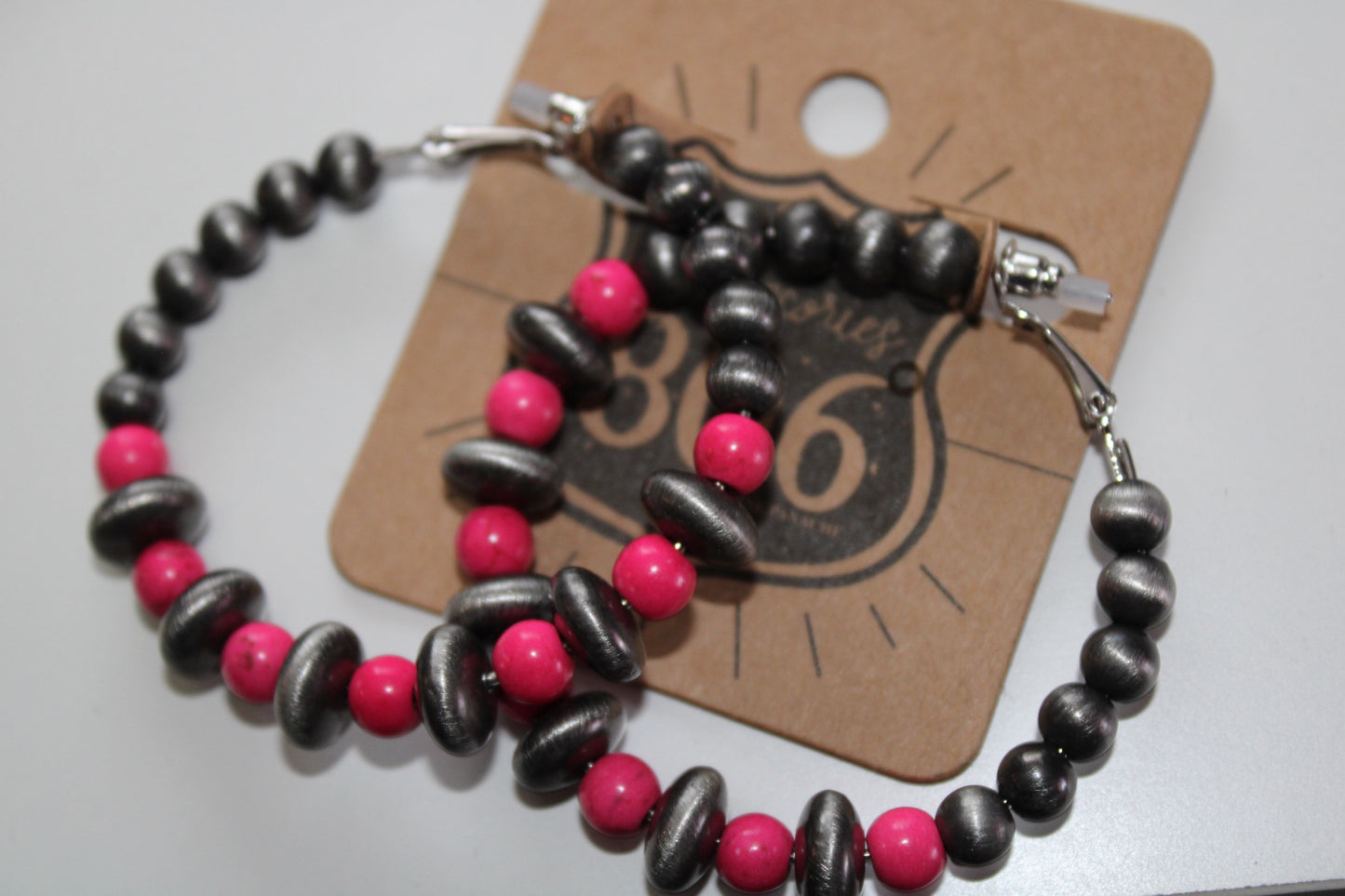 Fuchsia Stone Beaded Hoop Earrings
