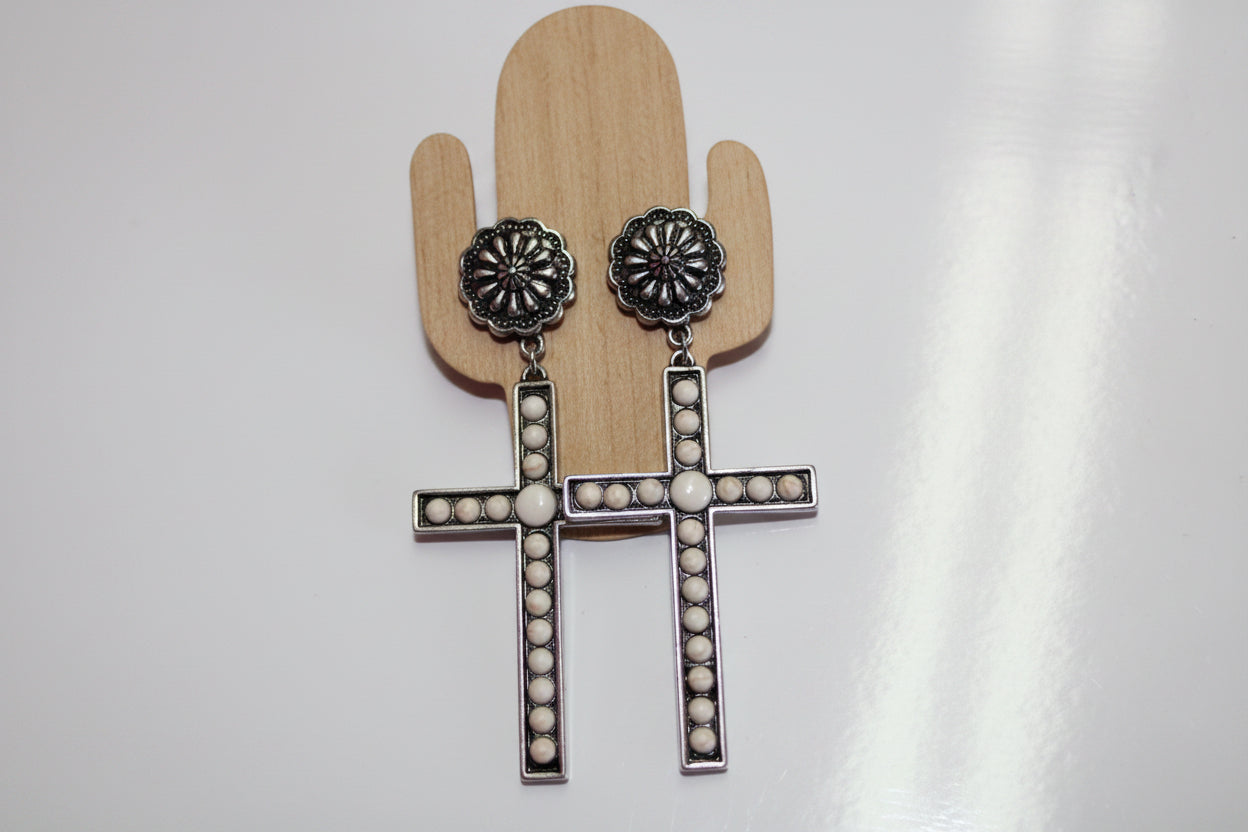 Stone Studded Cross Earrings