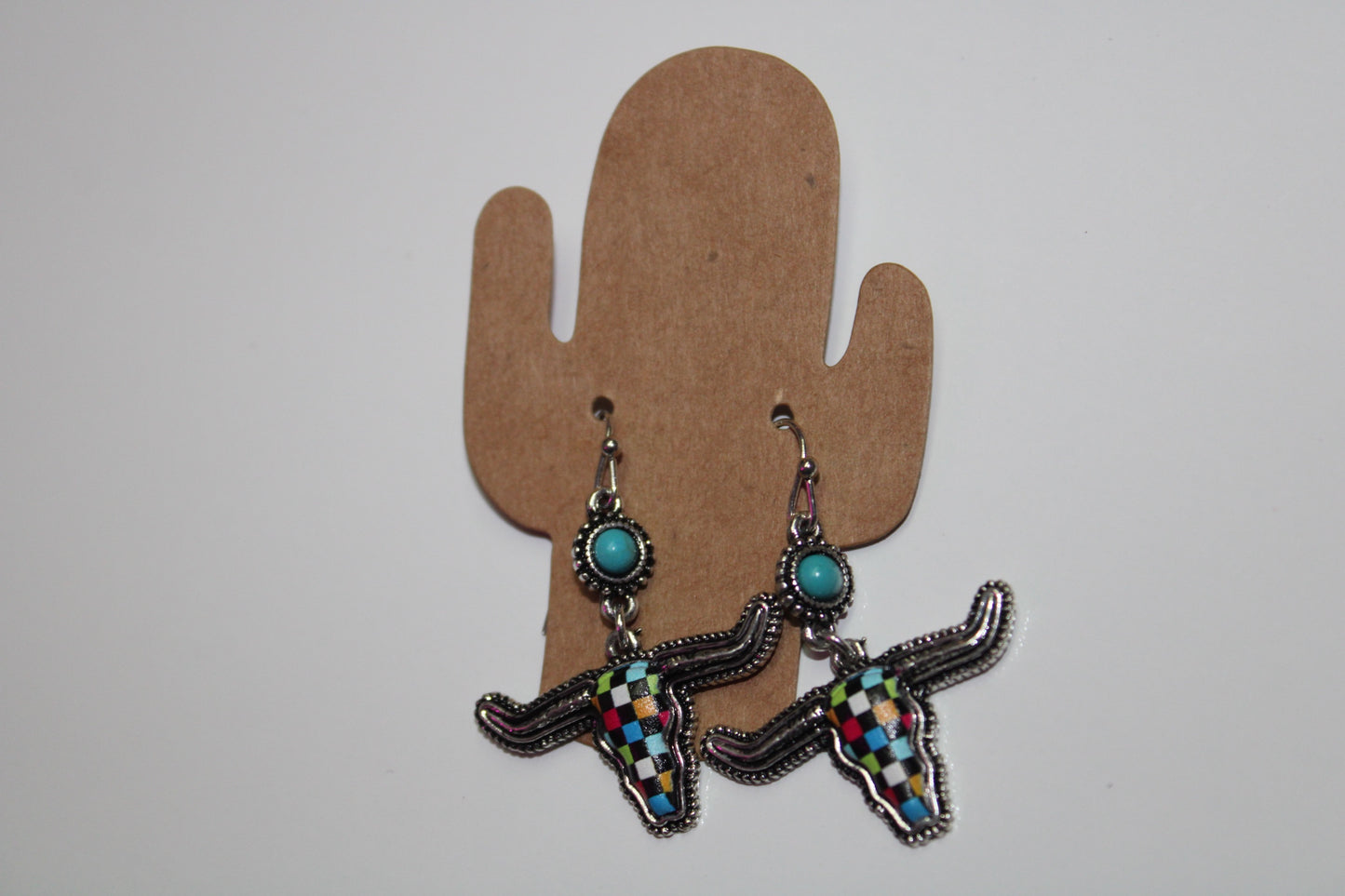 Checkered Cow Skull Earrings