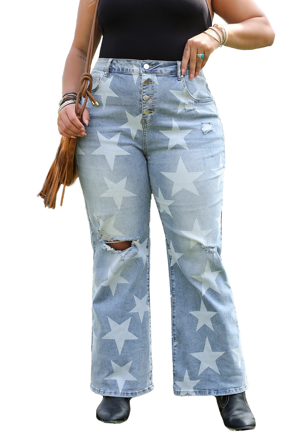 Sky Blue Star Printed Plus Size Jeans