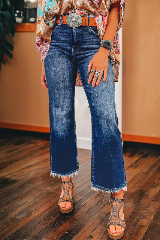 San Fran Raw Hem High Waist Flared Jeans