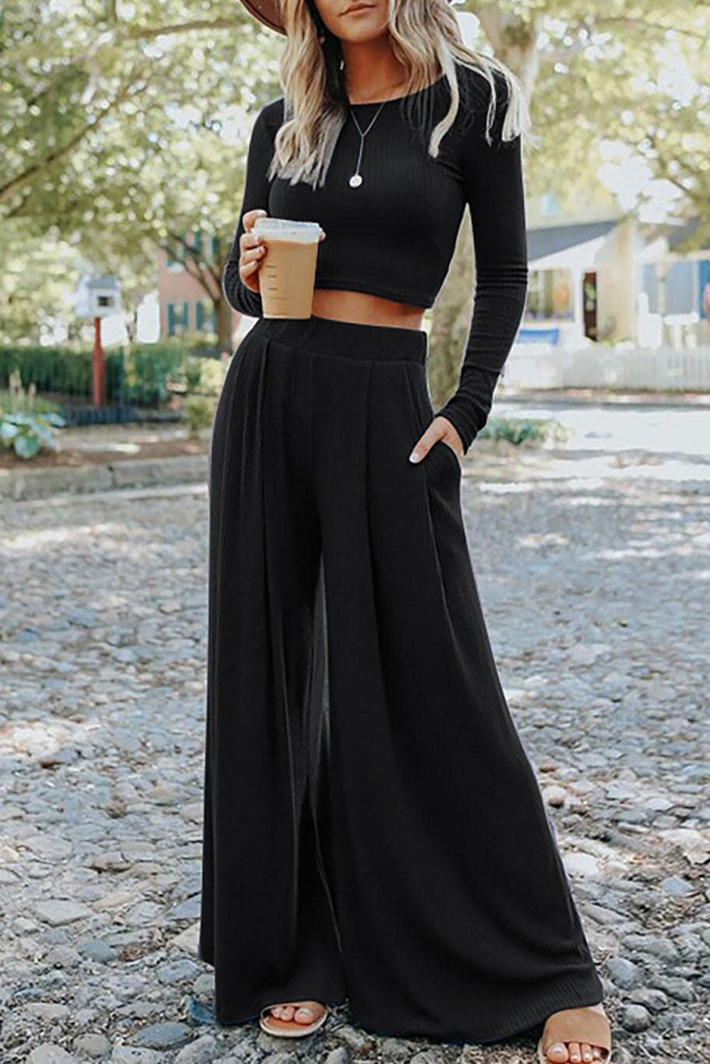 Jayden Crop Top Long Pants Set