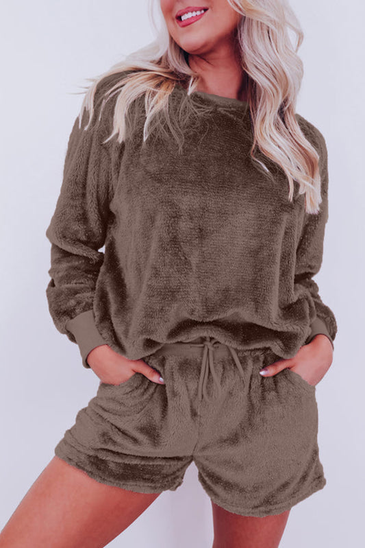 Teddy Solid Loose Fit Fleece Lounge Set