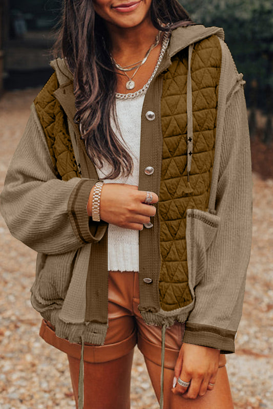 Leo Quilted Textured Loose Fit Hooded Jacket