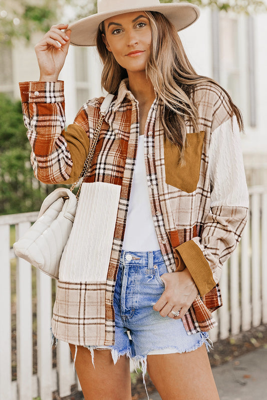 Reba Plaid Patchwork Shirt Jacket with Pocket