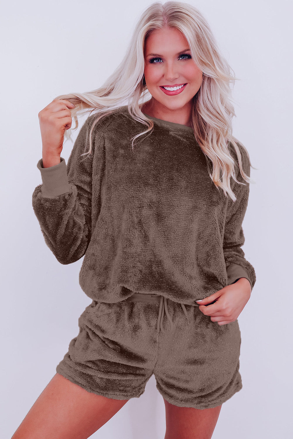 Teddy Solid Loose Fit Fleece Lounge Set