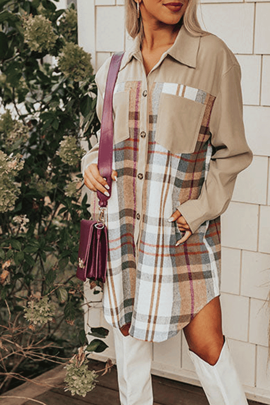 Nina Khaki and Plaid Shirt Mini Dress