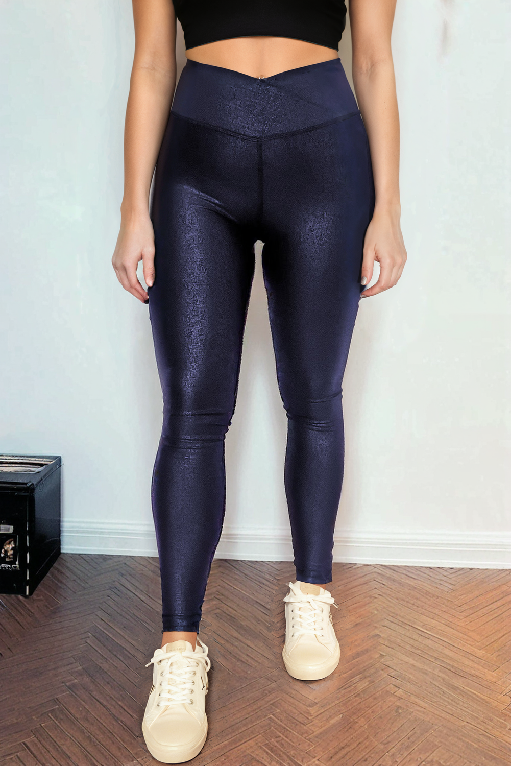 Amelia Crossed Dip Leather Leggings