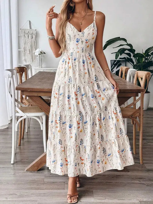 Boho Print Tie Maxi Dress
