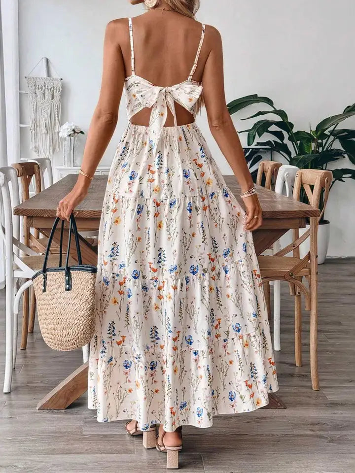 Boho Print Tie Maxi Dress