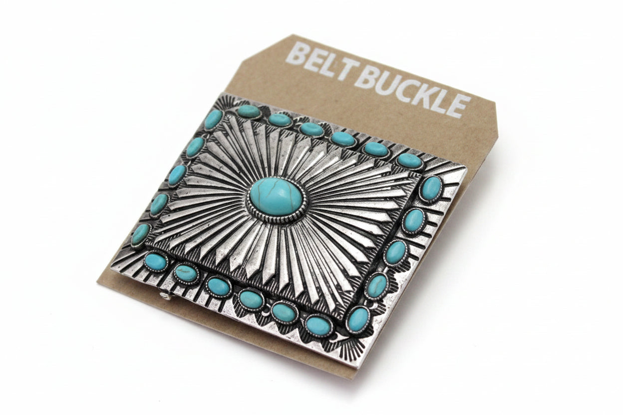 Western Turquoise Stone Concho Belt Buckle