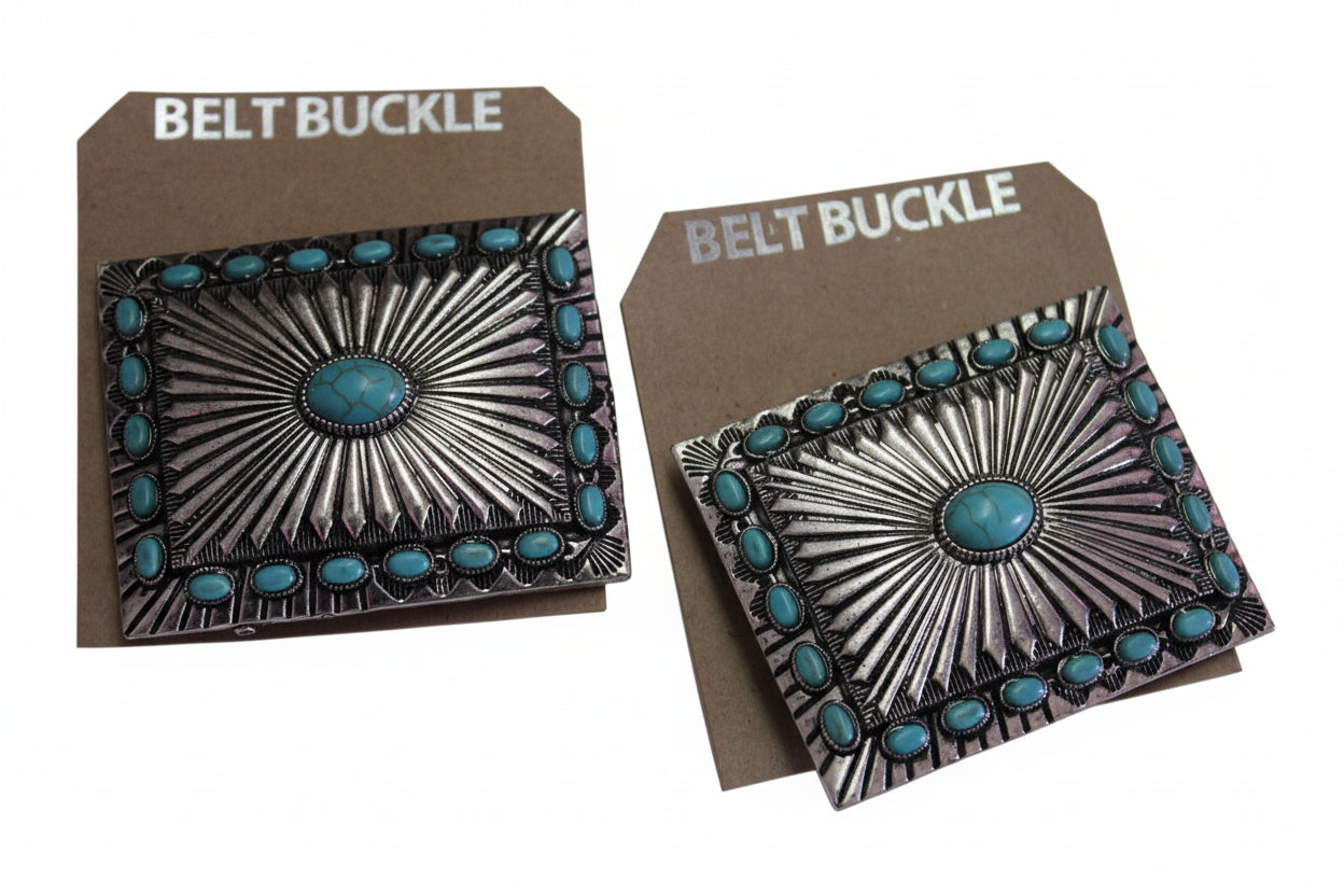 Western Turquoise Stone Concho Belt Buckle