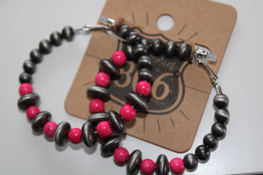 Fuchsia Stone Beaded Hoop Earrings