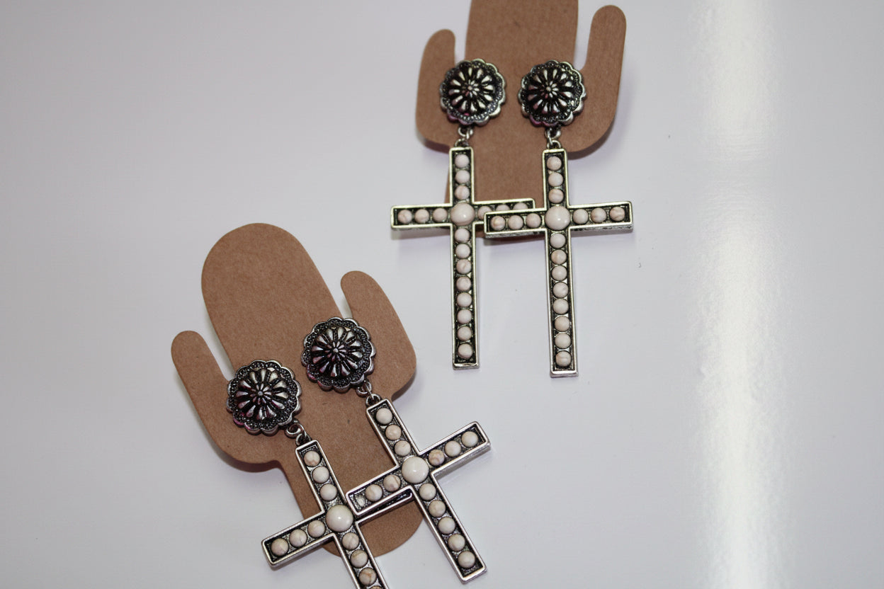 Stone Studded Cross Earrings