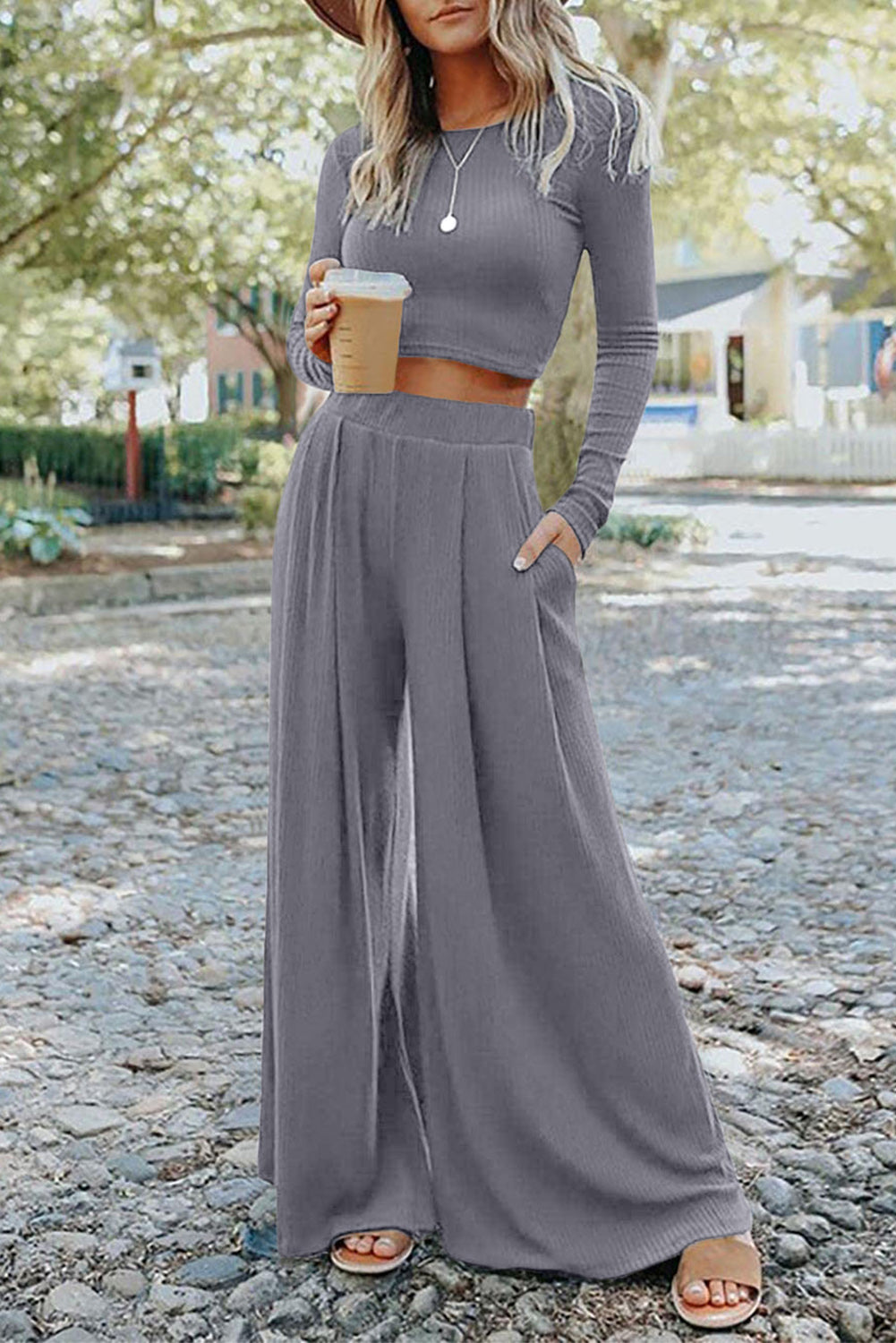 Jayden Crop Top Long Pants Set