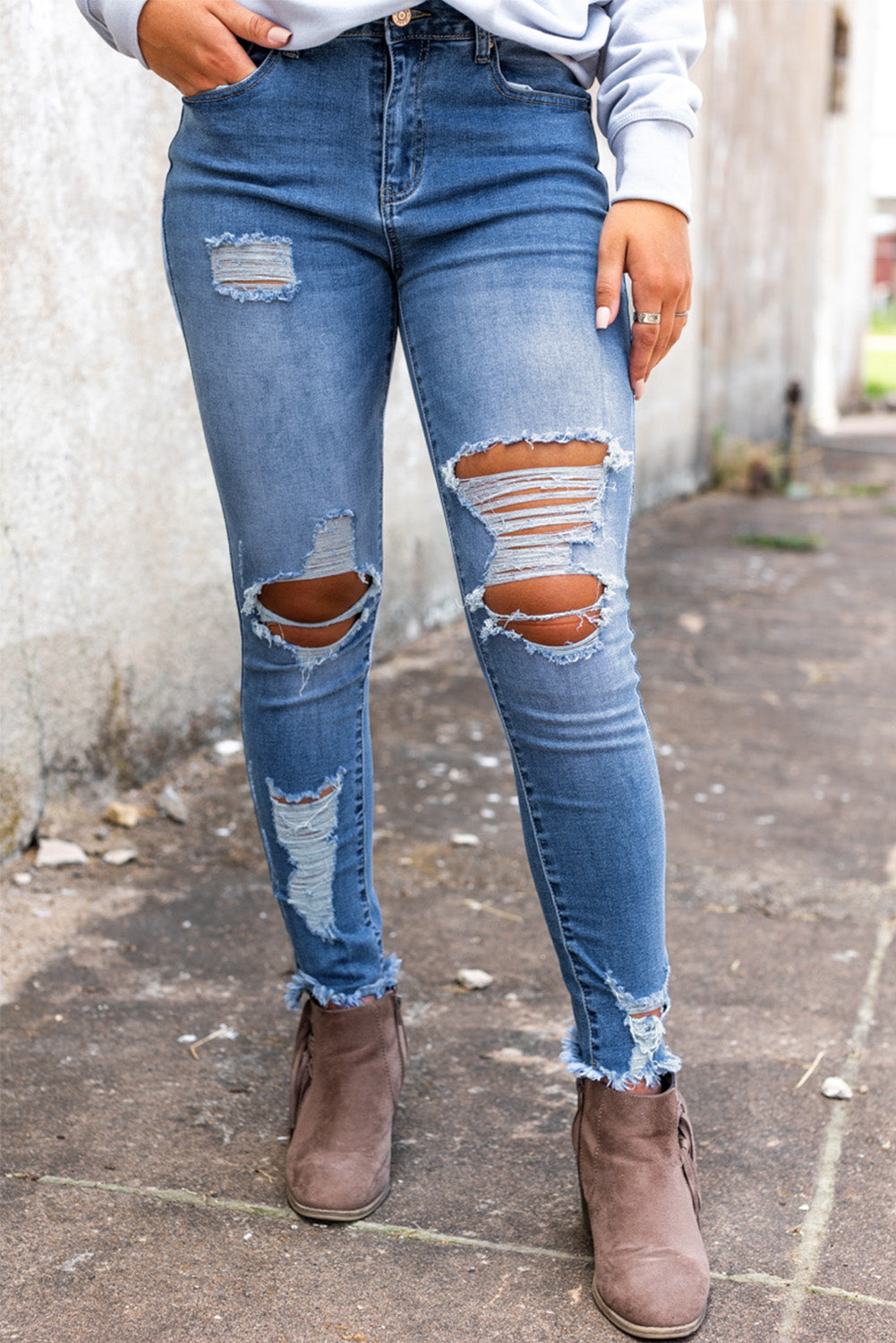 Monica High Waist Distressed Skinny Jeans