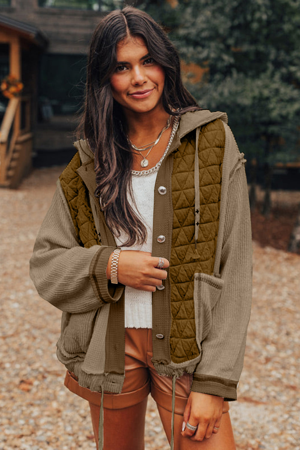 Leo Quilted Textured Loose Fit Hooded Jacket