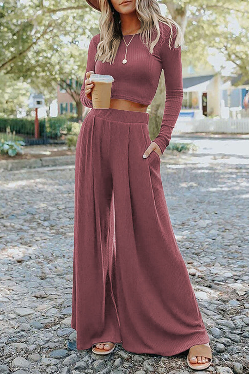 Jayden Crop Top Long Pants Set