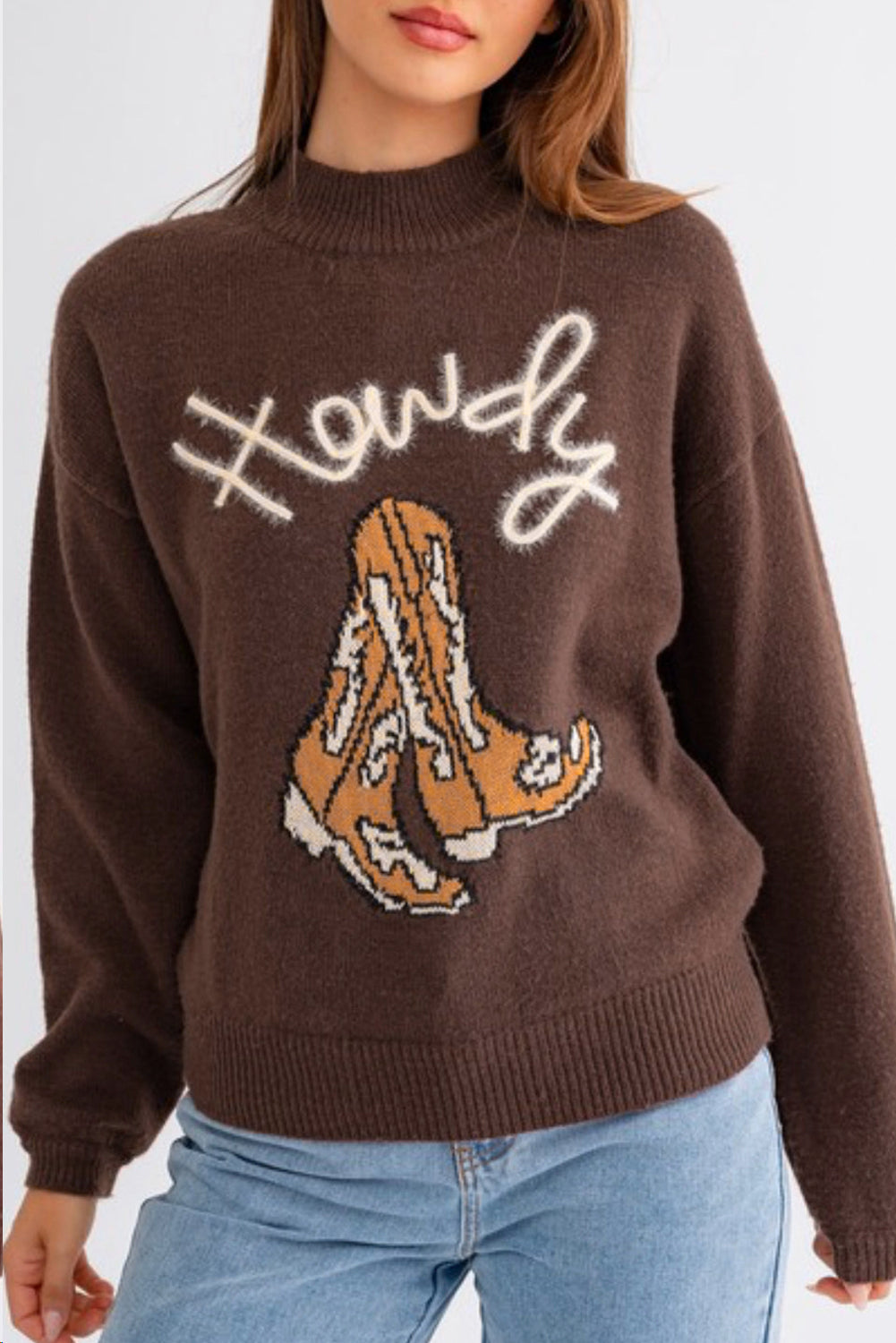 Jane's Howdy Boot Graphic High Neck Sweater