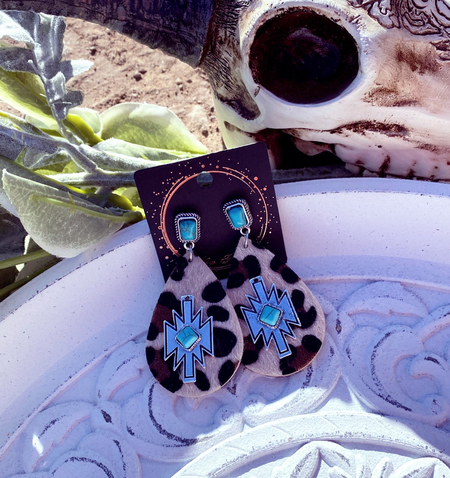 Layla Turquoise and Cheetah Print Earrings